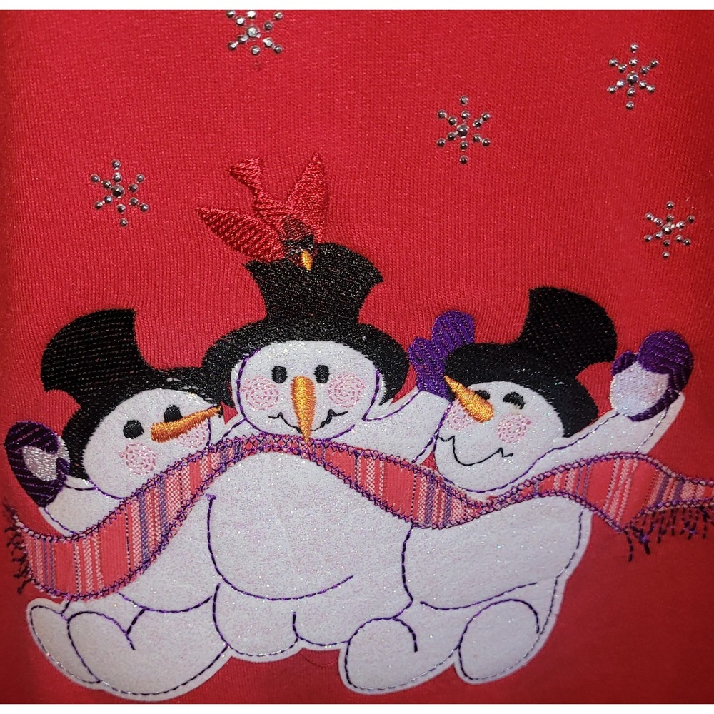 Red Snowman Scarf Graphic Sweatshirt Pullover grannycore Crew‎ Neck Medium y2k - Picture 4 of 4